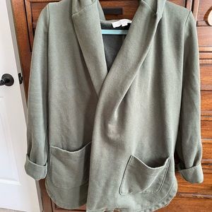 Olive green open sweatshirt wrap